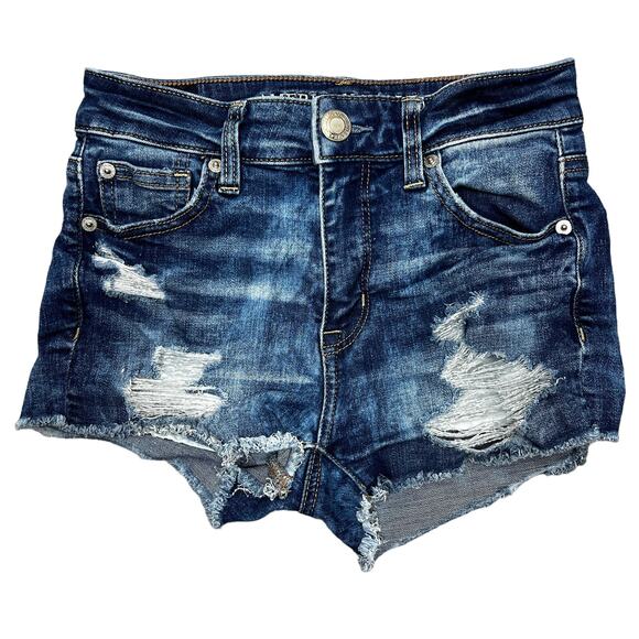 American Eagle Outfitters Pants - American Eagle Hi-Rise Shortie Jean Shorts Size 0 Distressed Bleach Dyed Stretch